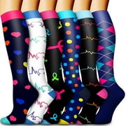 6 Pack Copper Compression Socks for Men Women Knee Support Hose Medias De Compresion Para Mujer Nurse Nursing School Student Accessories for Work Leg Long Stockings Pregnancy Maternity Travel