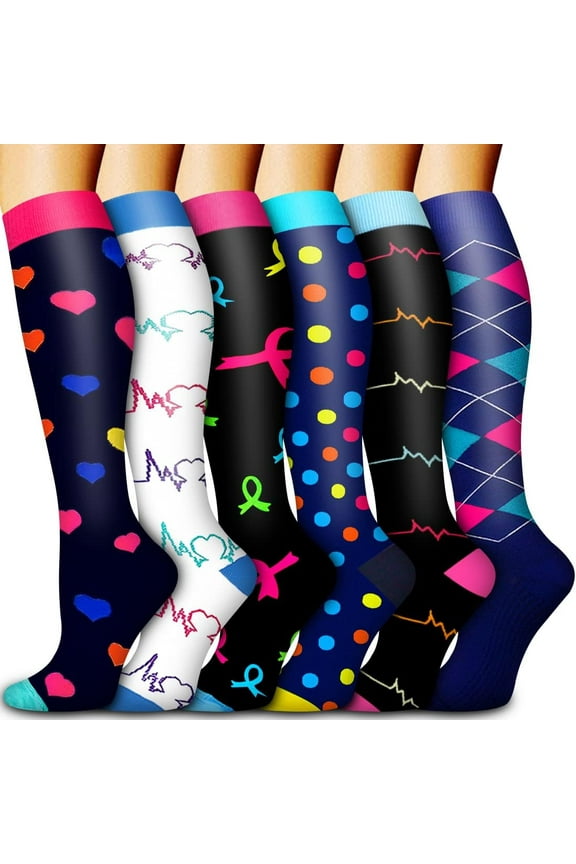 6 Pack Copper Compression Socks for Men Women Knee Support Hose Medias De Compresion Para Mujer Nurse Nursing School Student Accessories for Work Leg Long Stockings Pregnancy Maternity Travel