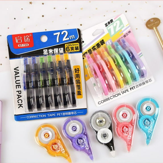 6 Pack Correction Tape Set with Dispenser, Easy Use White Out Tape for Office (Assorted Colors)