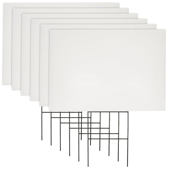 Juvale Corrugated Plastic Yard Signs - 6-Pack, 17 x 12 in, White - Blank Outdoor Poster Board with Stakes for Yard Displays, Open House Poster & Event Signs