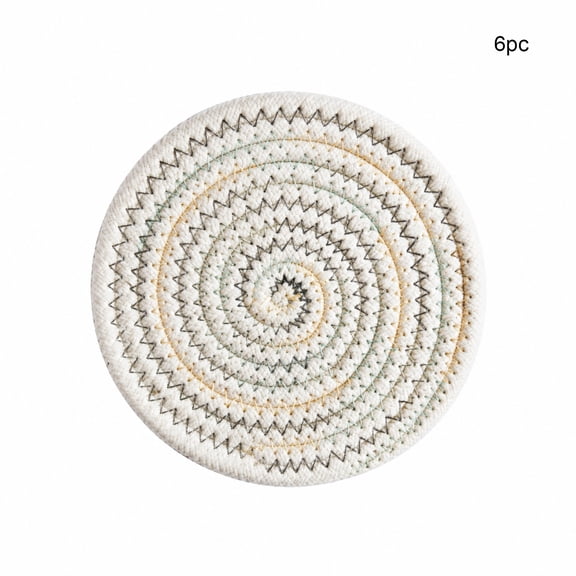 6 Pack Cotton Coasters Set – Non-Slip, Waterproof, Eco-Friendly Handwoven Round Cup Mats for Kitchen, Dining Table, Coffee Table, Desk, Home Office & Living Room Decor