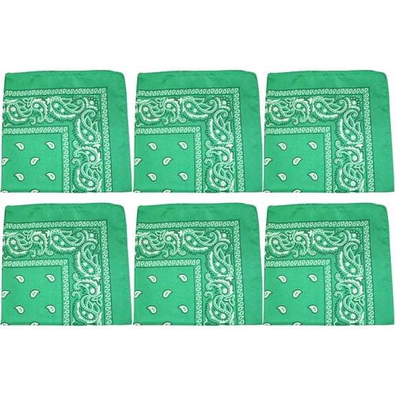 6 Pack Cotton Paisley Bandanas Multi-Purpose Accessories Everyday Use (Green)