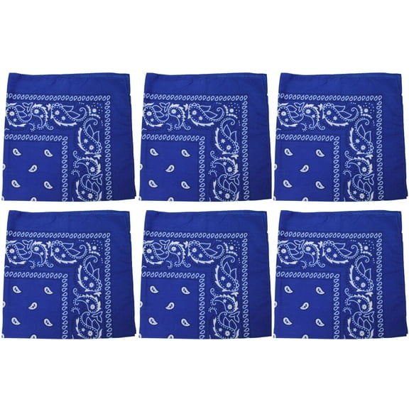 6 Pack Cotton Paisley Bandanas Multi-Purpose Accessories Everyday Use (Royal Blue)