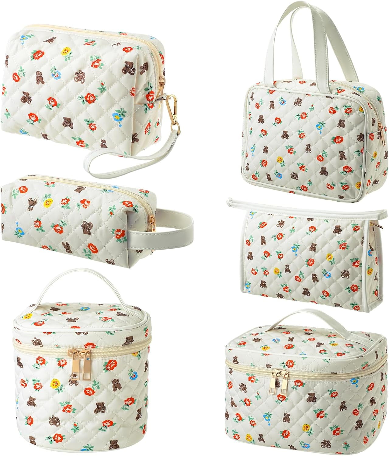6 Pack Cotton Quilted Makeup Bag, Cosmetic Bag Cosmetic Travel Bag Cute