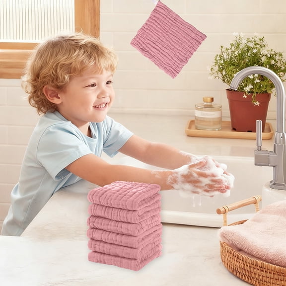 6-Pack Cotton Towels - Absorbent Soft Washcloths for Face/Hand, European & American Style Border Design, Pink