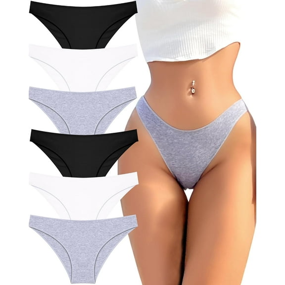 6 Pack Cotton Underwear for Women Cute Low Rise Bikini Panties High Cut Breathable Sexy Hipster Womens Cheeky S-XL