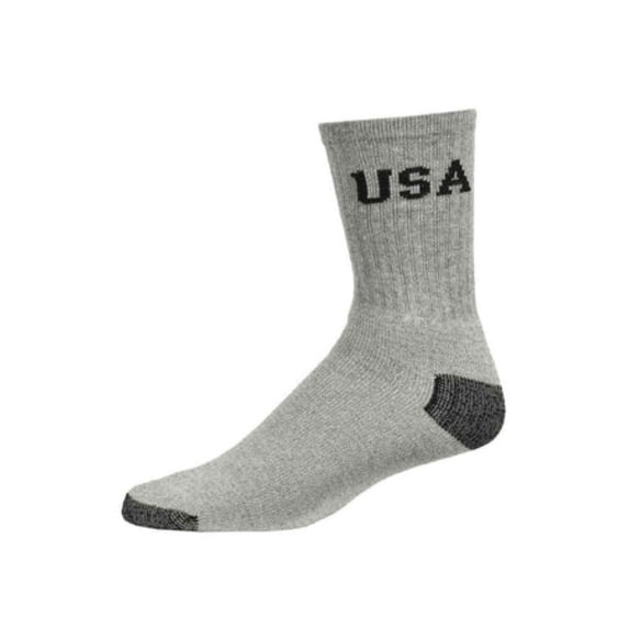 6-Pack Couver Men's Crew Sports Socks, Heather Grey/Black/USA, Size 10-13