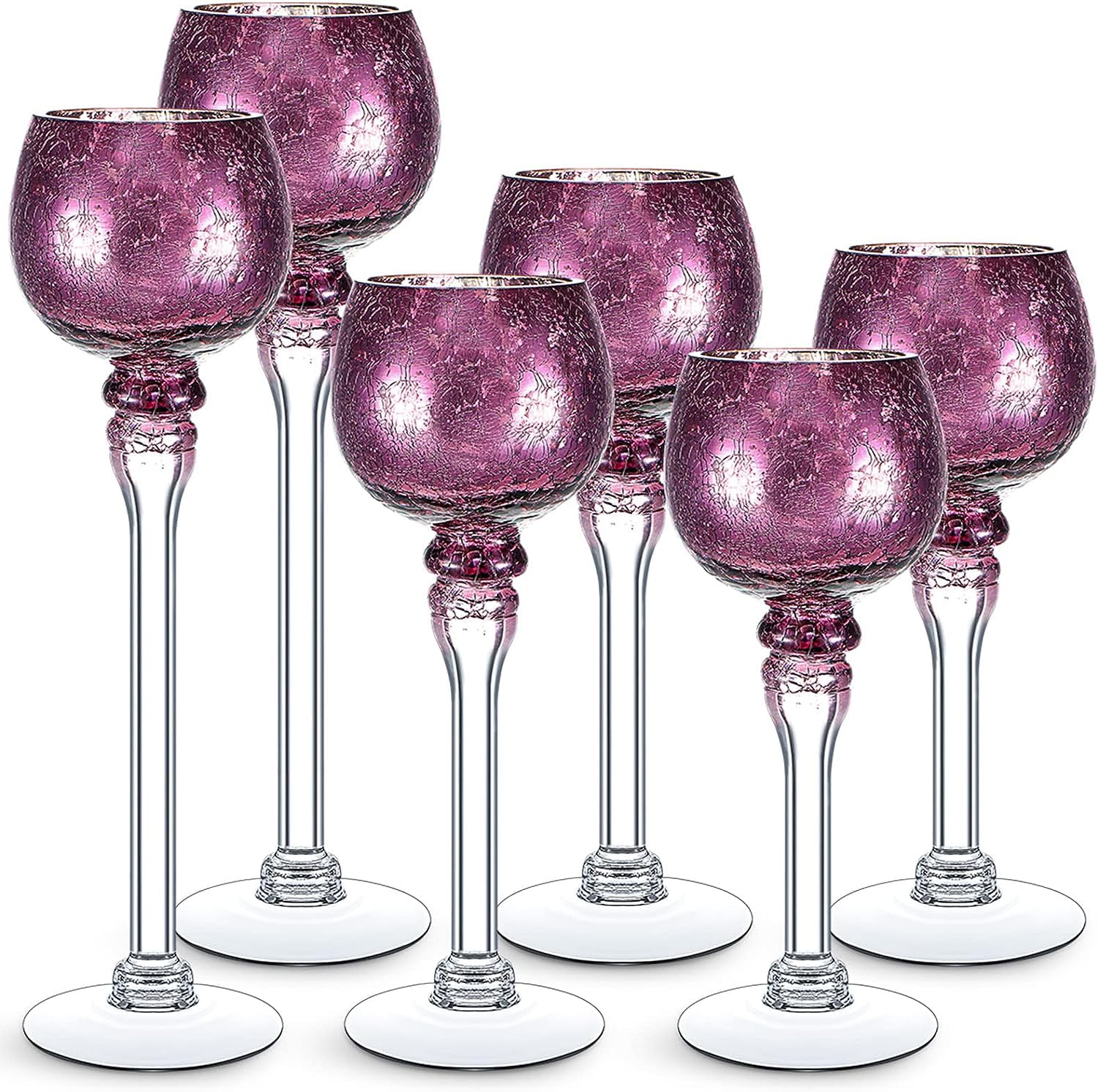6 Pack Crackle Glass Candle Holder Tall Tealight Holders Mercury Glass