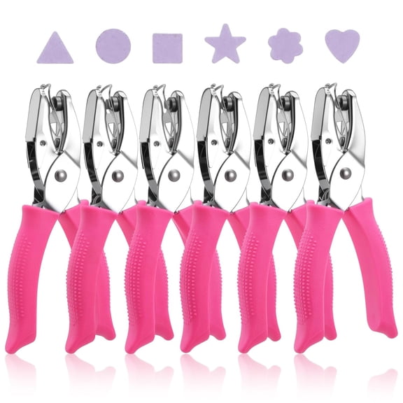 6-Pack Craft Hole Punchers Set, 1/4" Handheld Paper Punches for Scrapbooking, 6 Shapes (Circle, Heart, Star, Triangle, Square, Flower), Stainless Steel with Soft Silicone Grip & Built-in Scrap Tray