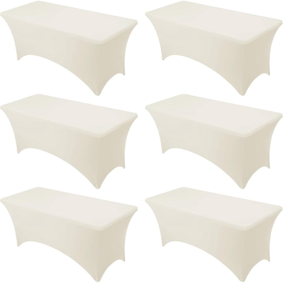6-Pack Cream Stretch Polyester Tablecloths for 6 Ft Rectangle Tables