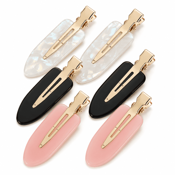 6 Pack No Crease Hair Clips for Women, Acrylic Duckbill Alligator Styling Clips, Flat Hair Barrettes for Makeup, Bangs, Hair Sectioning, Salon & Daily Use, White Black Pink, 2 Each