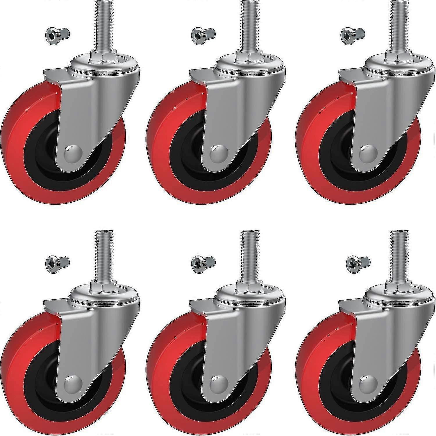 6 Pack Creeper Wheels 2.5 Inch Heavy Duty Swivel Caster Wheel Creeper Service Cart Stool Post Mount, M10 (around 3/8) X 1 Metric Threaded Stem Casters