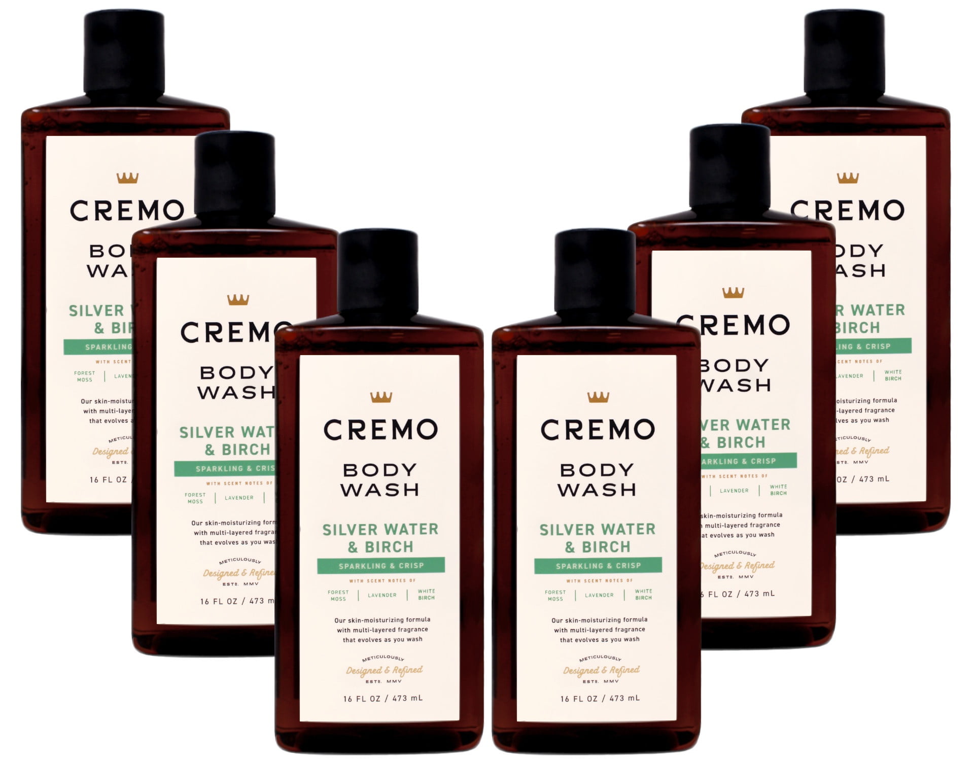 6 Pack - Cremo Body Wash for Men, Silver Water & Birch, Sparkling & Crisp, 16 Fl Oz