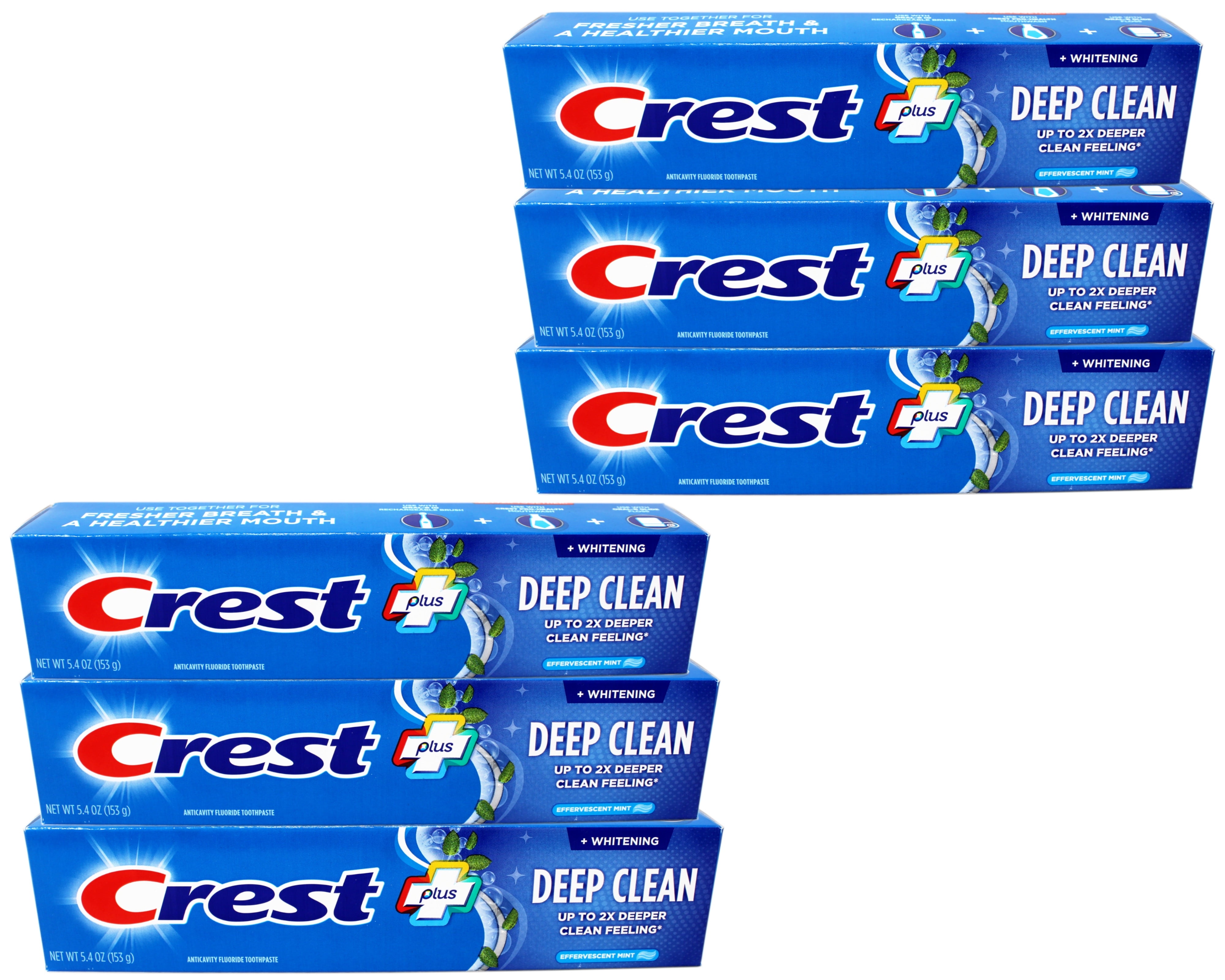 6 Pack - Crest Whitening Plus Deep Clean Toothpaste, Effervescent Mint, 5.4 OZ