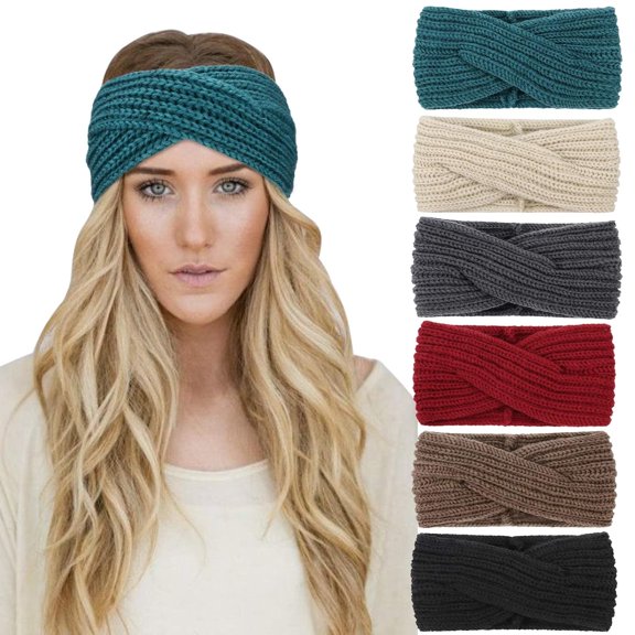 6 Pack Crochet Ear Warmer Headband Soft knit Turban Stretch Headbands Warmer for Women Winter Accessories