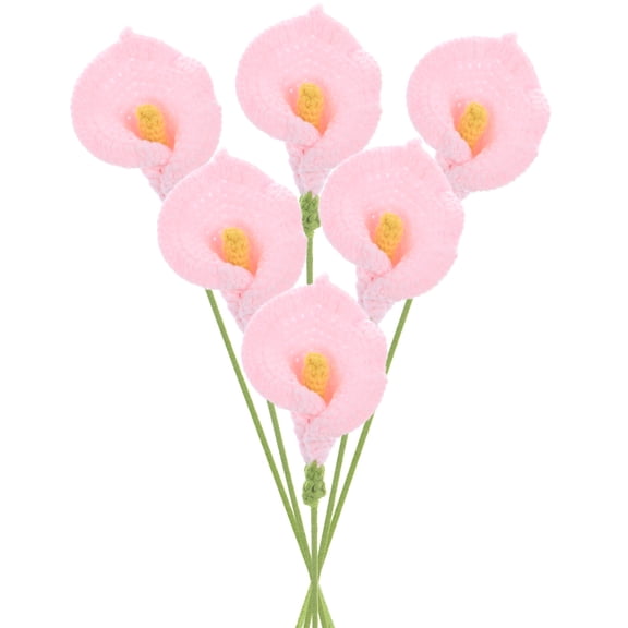 6-Pack Crochet Flowers, Knitted Artificial Calla Lily, Handmade Knitted Flowers [Pink]