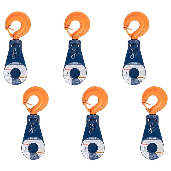 6 Pack Crosby McKissick 419 Snatch Block with Swivel Hook WLL 2 Ton 3" Sheave 5/16" & 3/8" Wire Rope Wrecker Roll Back Recovery, BB Bearing Code - 109091