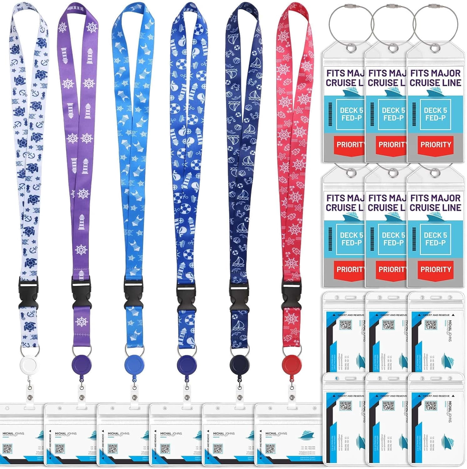 100 Pcs Lanyards With Clear ID Badge Holders - Vertical Card Holders For Name Tags (Blue) - View #8