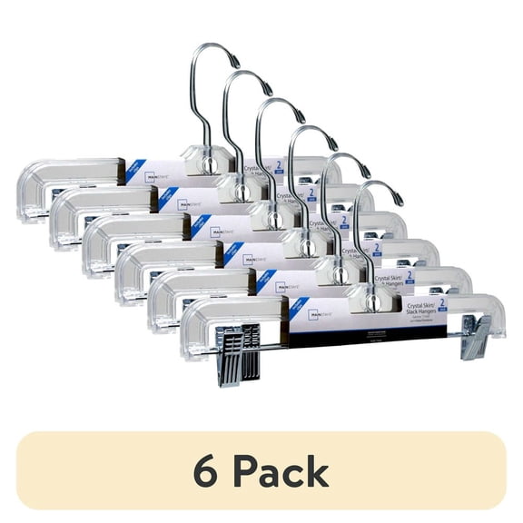 (6 Pack) Crystal Clear Plastic Pant & Skirt Hanger Swivel Neck Adjustable Clips Suitable for All Ages