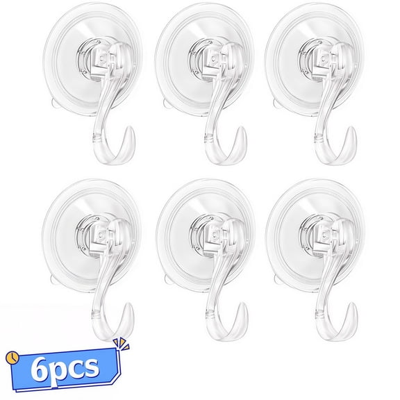 6 Pack Crystal Clear Suction Cup Hooks - Heavy Duty 22lb Capacity, No Drill Removable Hooks for Bathroom Kitchen Shower Glass Door, Value Pack for Home Organization & Christmas Wreath