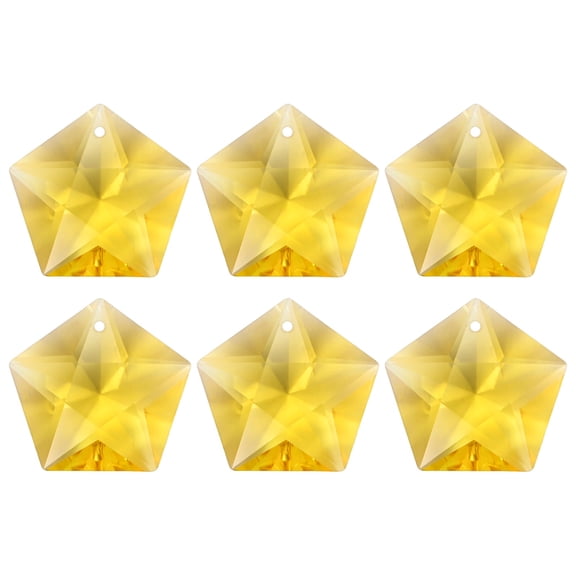 6-Pack Crystal Five-Pointed Star Prisms, 30mm/1.18 Inch Hanging Crystals Chandelier Prisms for Home/Windows/Garden/DIY[Golden Yellow]