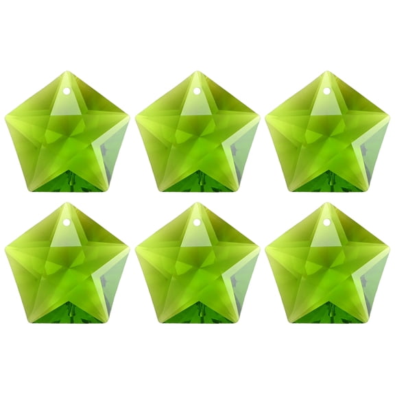 6-Pack Crystal Five-Pointed Star Prisms, 30mm/1.18 Inch Hanging Crystals Chandelier Prisms for Home/Windows/Garden/DIY[Olive Green]