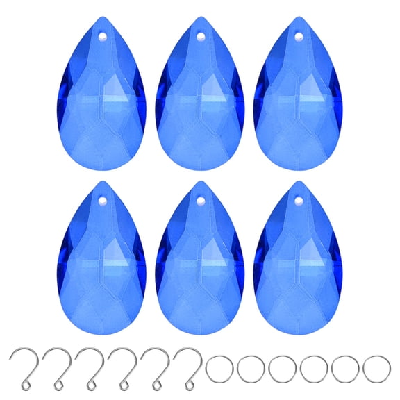 6-Pack Crystal Grid Prisms, 38mm/1.5 Inch Hanging Crystals Chandelier Prisms for Home/Windows/Garden/DIY[Blue]