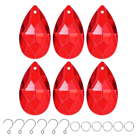 6-Pack Crystal Grid Prisms, 38mm/1.5 Inch Hanging Crystals Chandelier Prisms for Home/Windows/Garden/DIY[Bright Red]