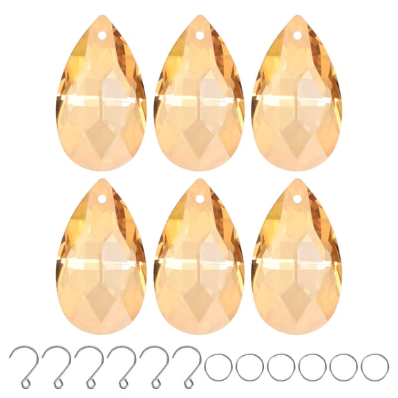 6-Pack Crystal Grid Prisms, 38mm/1.5 Inch Hanging Crystals Chandelier Prisms for Home/Windows/Garden/DIY[Golden Champagne]