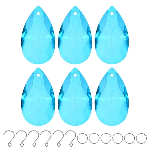 6-Pack Crystal Grid Prisms, 38mm/1.5 Inch Hanging Crystals Chandelier Prisms for Home/Windows/Garden/DIY[Lake Blue]