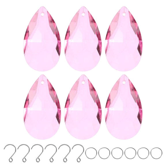 6-Pack Crystal Grid Prisms, 38mm/1.5 Inch Hanging Crystals Chandelier Prisms for Home/Windows/Garden/DIY[Pink]