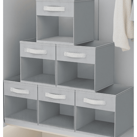 6 Pack Cube Storage Bins, 11x11 Inch Collapsible Closet Organizer Baskets with Window and Handle for Shelves, Grey