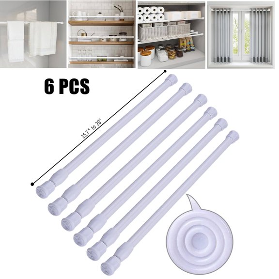 6 Pack Cupboard Bars Adjustable Spring Tension Rods White Refrigerators Bar Extendable Rod for DIY Projects, 15.7 to 28 Inches