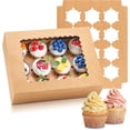 thumbnail image 1 of 6 Pack Cupcake Boxes - Hold 12 Count Cupcake Containers with Window - Ideal for Cupcakes, Desserts, Cookies (Brown), 1 of 7