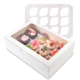 thumbnail image 1 of 6-Pack Cupcake Boxes with Window, 12 Count Food Grade Cardboard Containers for Muffins & Desserts, 13.4x10x4 Inch (White), 1 of 5