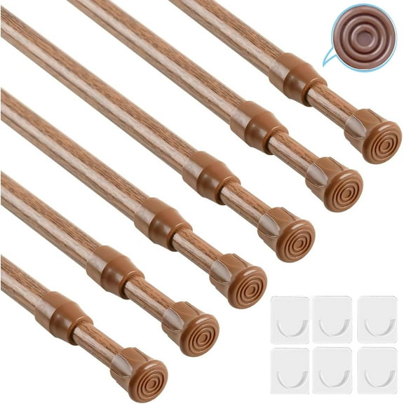 6 Pack Curtain Rod Adjustable 28-48 Inches, Expandable Spring Loaded Tension Rods For Window, Bathroom, Cupboard,Kitchen-Oak