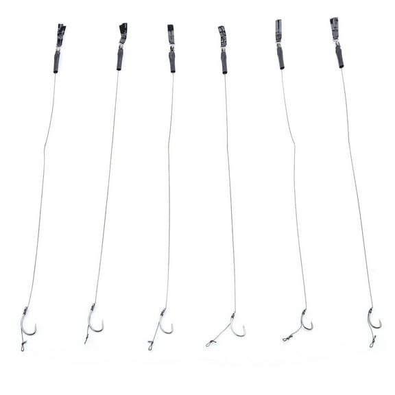 6-Pack Curved Handle Barbless Carp Hair Rigs, Metal Hook Tackle Size #2