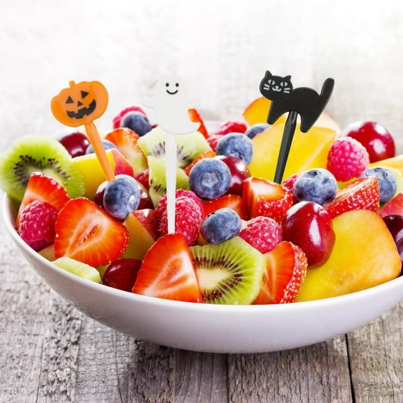6 Pack Cute Cartoon Animal Fruit Food Toothpicks for Dessert – Halloween Party Decoration Picks, Children’s Lunch Fun Forks, DIY Food Display - Orange