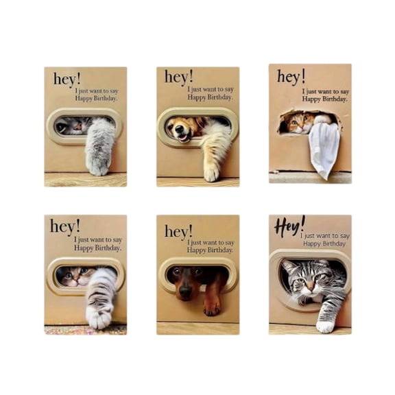 6 Pack Cute Cat & Dog Birthday Cards – 3D Animal Theme Greeting Cards with Envelopes for Cat Lovers, Dog Owners & Pet Parents – 4x6 Inch Funny Humorous Cards on Premium Thick Paper