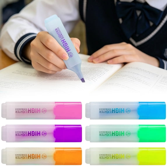 6 Pack Cute Highlighters, No Bleed Chisel Tip Marker Pens, Large Capacity Pastel Highlighters for Office Supplies and Journaling (Multicolor)
