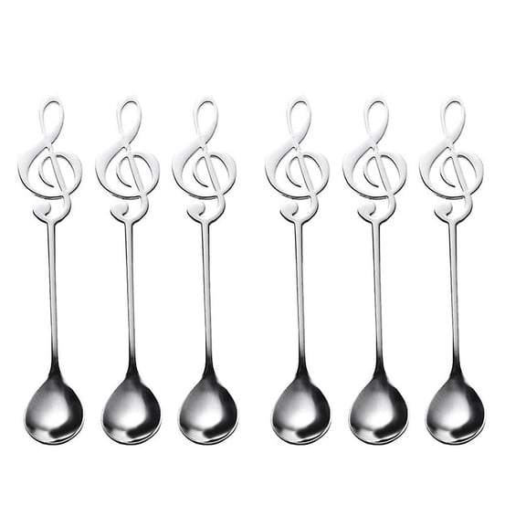 6 Pack Cute Teaspoons Stainless Steel Musical Notation Shaped Coffee