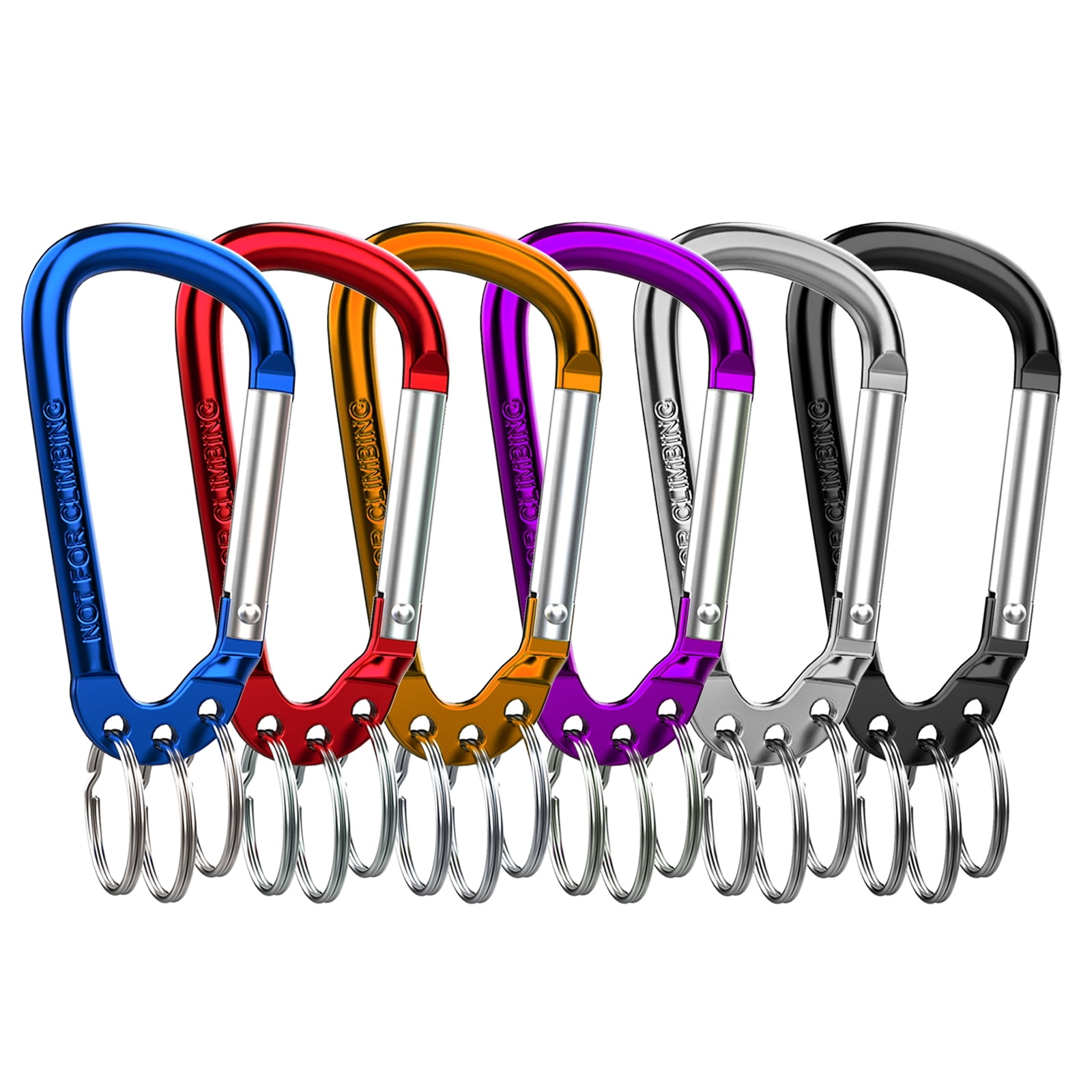 6 Pack D-Shape Aluminum Alloy Carabiner Clip Keychain with 3 Key Rings - Lightweight, Durable & Multifunctional Hook for Keys, Bags, Outdoor Gear