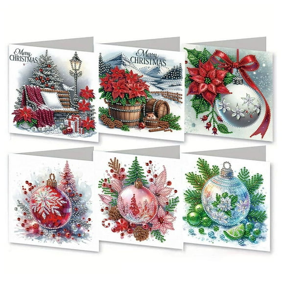 6 Pack DIY Diamond Art Painting Greeting Card Kit Christmas, 5D Diamond Art Christmas Birthday Holiday Foldable Thank You Cards Blessing Greeting Card, Art Crafts Kit Creative Envelope