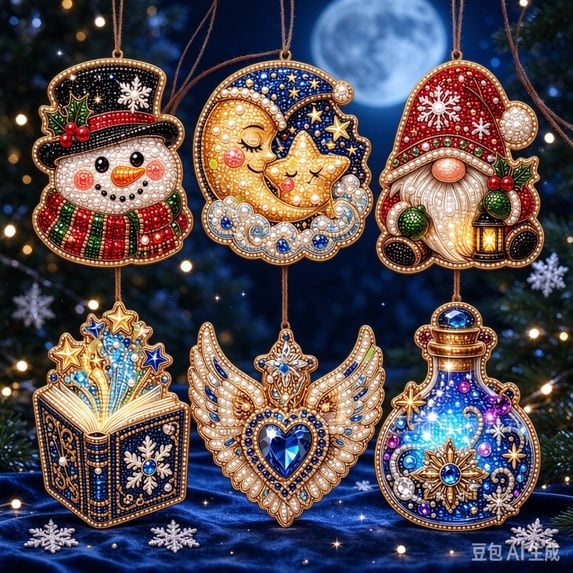 6 Pack DIY Diamond Painting Christmas Ornaments, Hanging Acrylic Tree ...