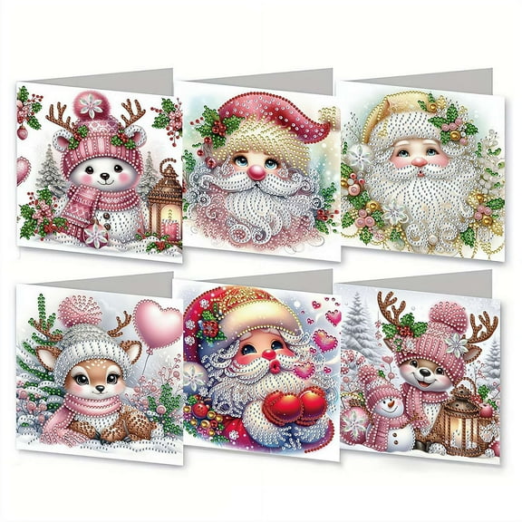 6 Pack DIY Diamond art Painting Greeting Card Kit Xmas, 5D Diamond Art Christmas Birthday Holiday Foldable Thank You Cards Blessing, Art Crafts Kit Creative with Envelope
