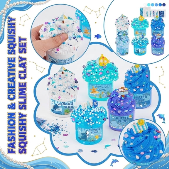 6-Pack DIY Slime Kit with Cloud Butter Crystal Textures for Creative Sensory Interaction, Stress Relief Putty for Adults and Hobbyists, C