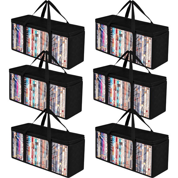 6-Pack DVD Storage Bags With Handles And Zipper, Durable Large Capacity Portable PVC Organizer For CDs, Books, Travel, Home And Closet Storage.