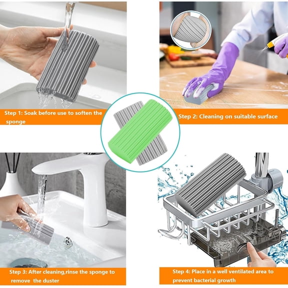 6-Pack Damp Clean Duster Sponge,Magic Sponge Eraser for Housekeeping,Reusable Cleaning Sponge for Blinds,Vents,Mirrors,Glass, Baseboards,Window Track Grooves and Railings(Blue)