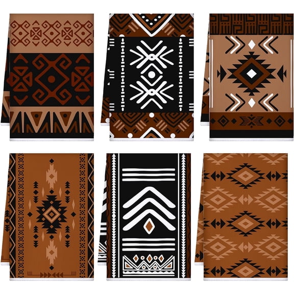 6 Pack Decorative Kitchen Towels Sets Hand Dish Towels Farmhouse Funny Southwest Aztec Rose Design Bathroom Tea Cloth for Home Supplies 18" x 26"(Colorful,Classic Style)