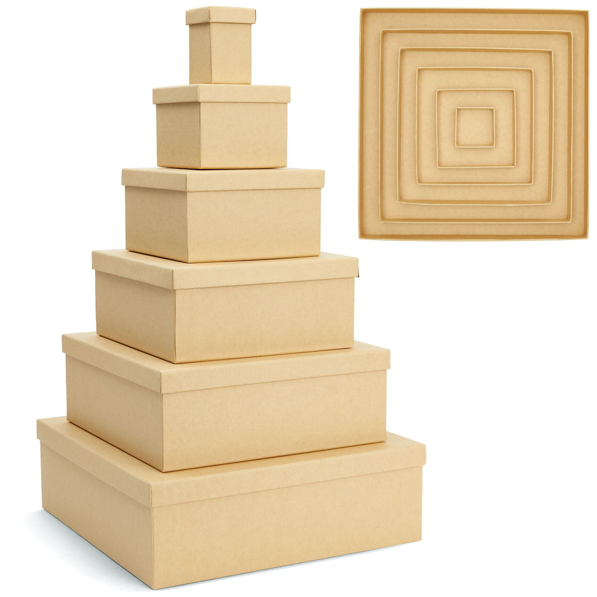 6-Pack Decorative Nested Boxes with Lids, Assorted Sizes, Square Nesting Gift Box, Large to Small, Thick Paper Board, Stackable Gift Boxes for Presents, Wedding, Birthday, DIY